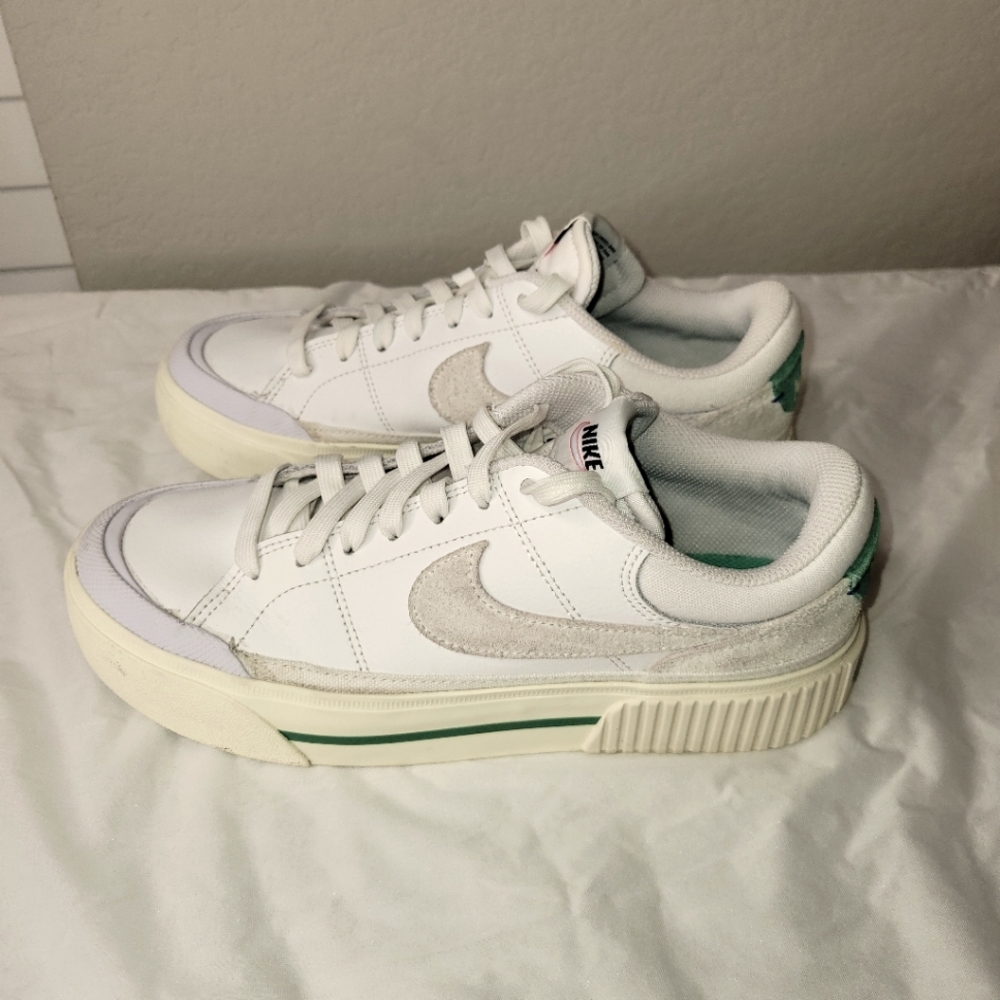 Nike White and Green Platform Sneakers